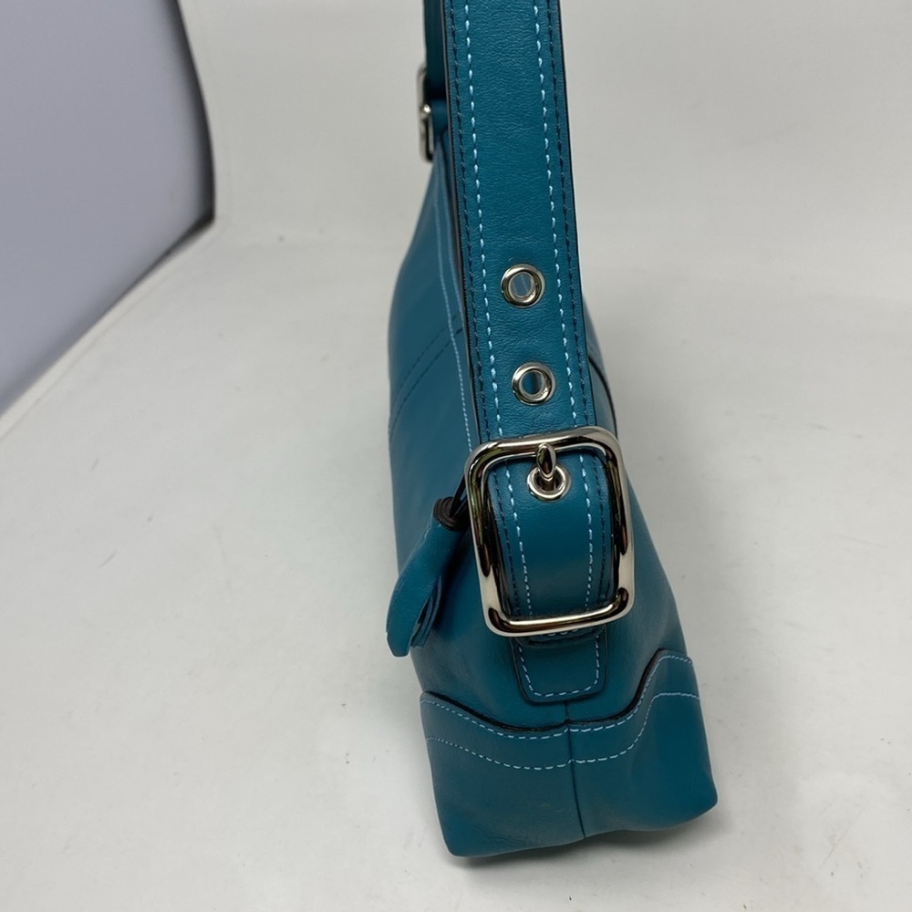 Vintage Y2K Coach Signature East West Demi Baguette Bag RARE Teal Blue color - Picture 12 of 16